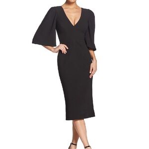 New DRESS THE POPULATION Coco Puff Sleeve Midi Dress in Black Size Medium